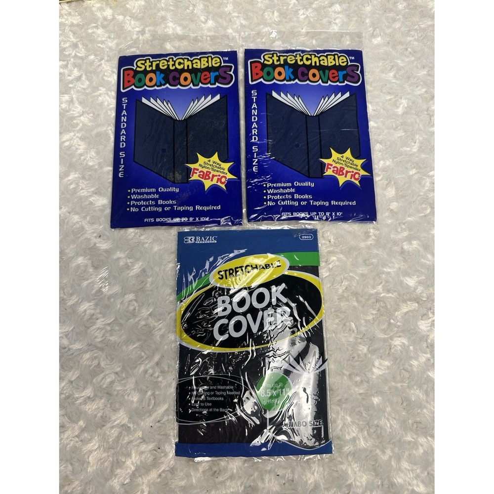 BAZIC Stretchable Washable Book Covers Lot of 3 Standard/Jumbo Blue Black